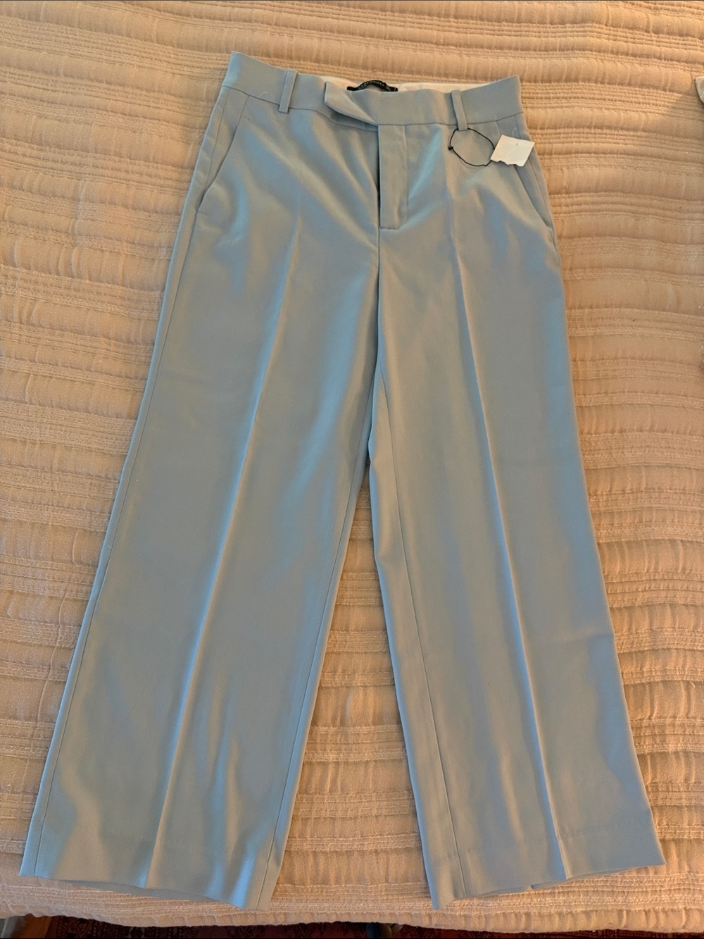 Zara Light Blue Wide-Leg Cropped Trousers